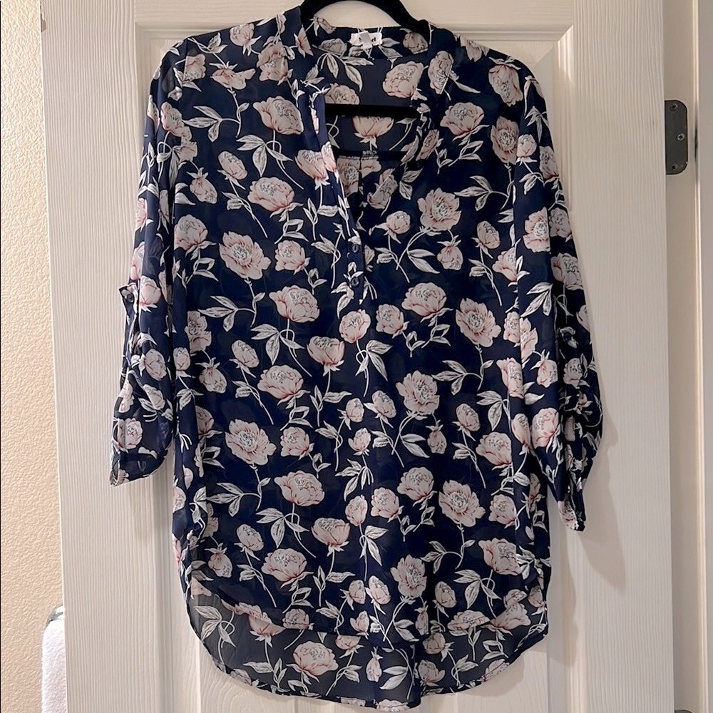 TeenBell Blue and White Floral Blouse Top Size M